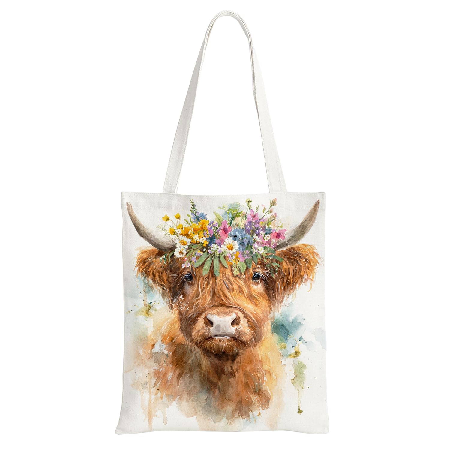 HIVTE Highland Cow Canvas Tote Bag - Double-Sided Printed Reusable Shopping Bag for Women, Men, Travel, School, Work