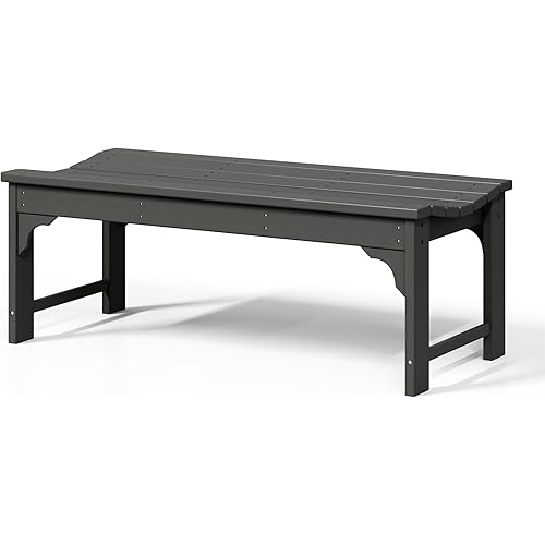 WestinTrends Malibu Outdoor Bench, All Weather Resistant Poly Lumber Backless Patio Garden Bench, Adirondack Curved Bench Seat for Comfort, Gray