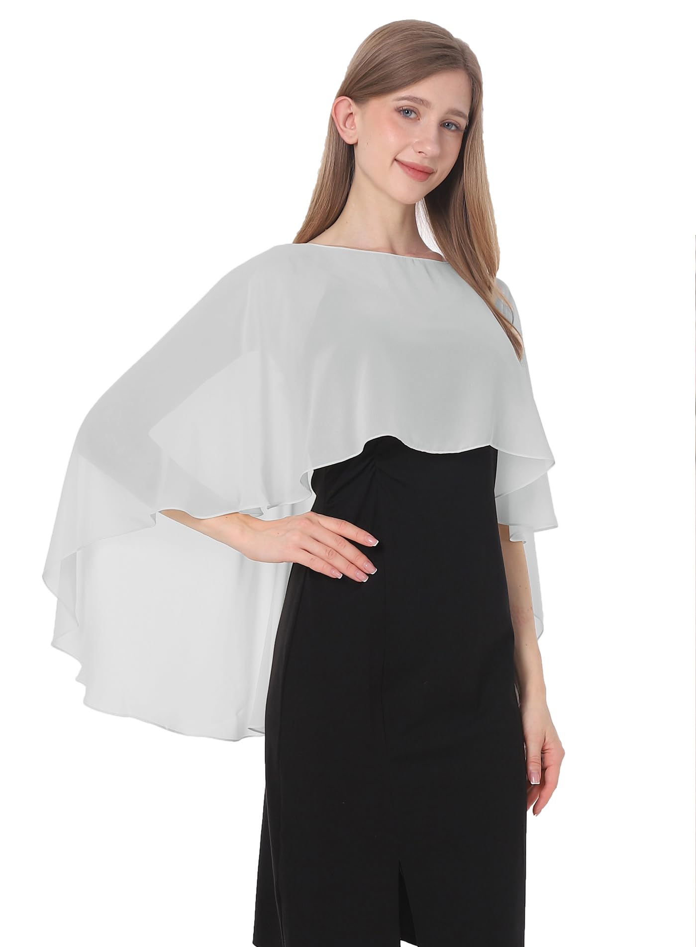 Baoqiya Women's Capelet Shawls and Wraps for Evening Dresses Soft Bridesmaid Shawl Chiffon Cape Wedding Cover Up