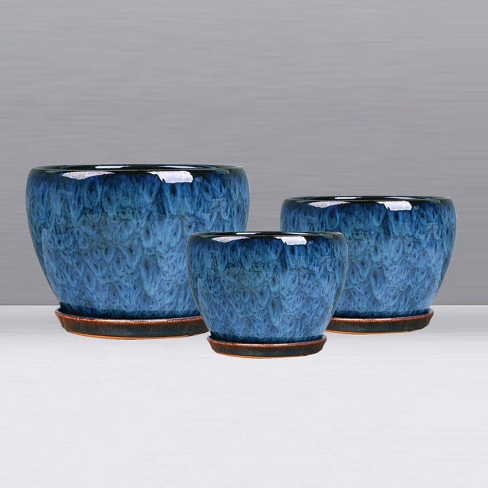 Niebieska doniczka Europejska soczysta roślina doniczkowa Ceramiczna Bardzo duży salon Osobowość Zielona umywalka z otworem drenażowym Doniczki Bonsai Ceramiczny przeszklony pojemnik na kwiaty (niebi