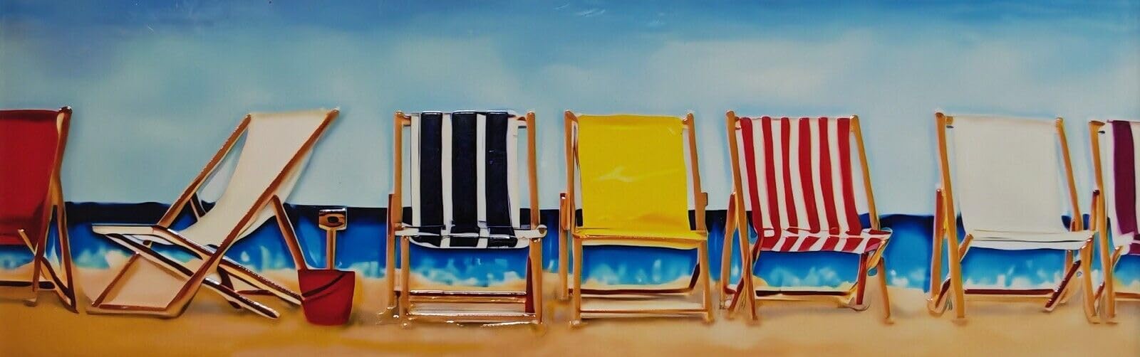 Old Tupton Ware Multicolour Decorative Art Tile (Deck Chairs, 10 X 30 Cm)
