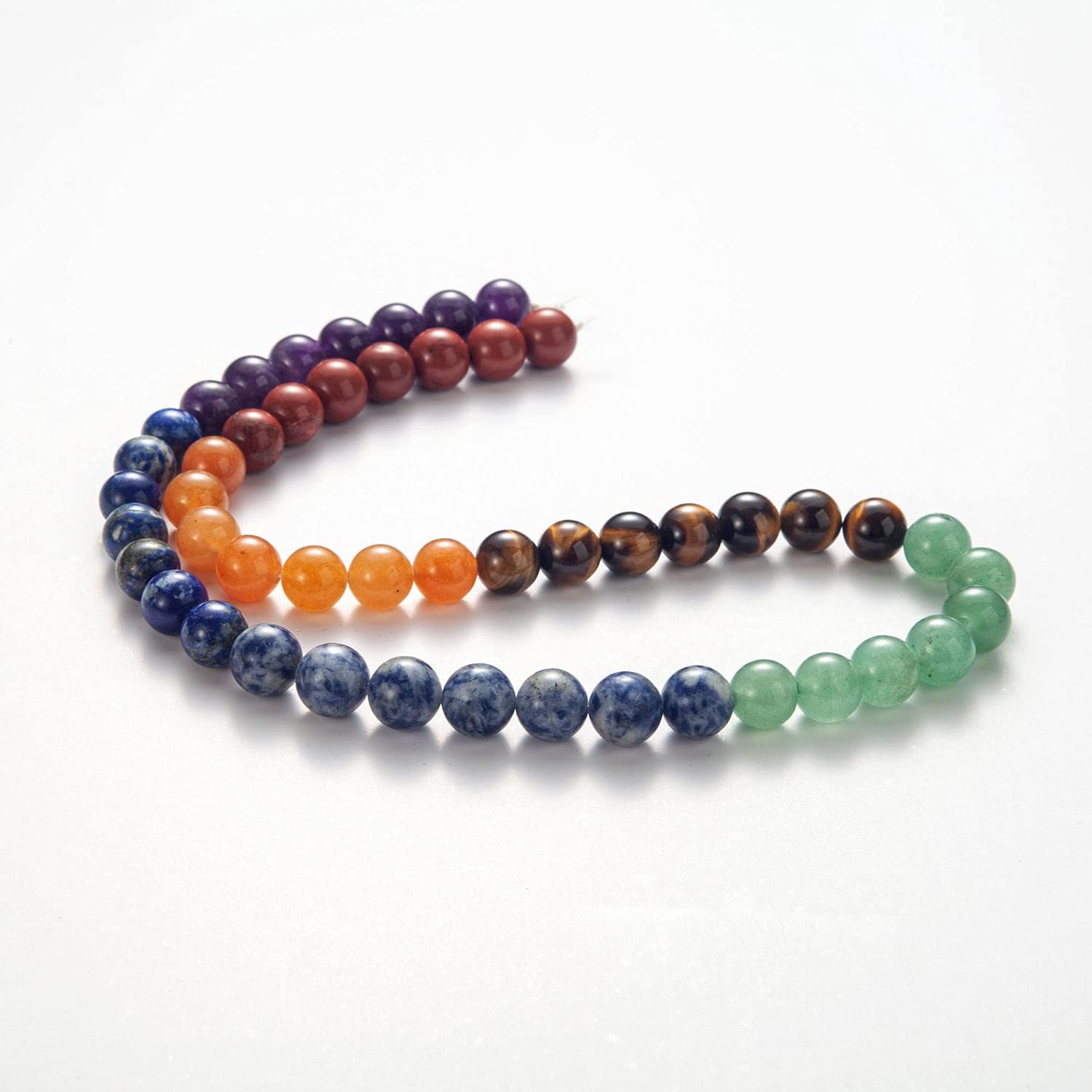 100Pcs Natural Stone Beads 8mm Chakra Round Gemstone Loose Beads with Elastic Bracelet String for Bracelets Necklace Jewelry Making 8mm Mix Color Chakra