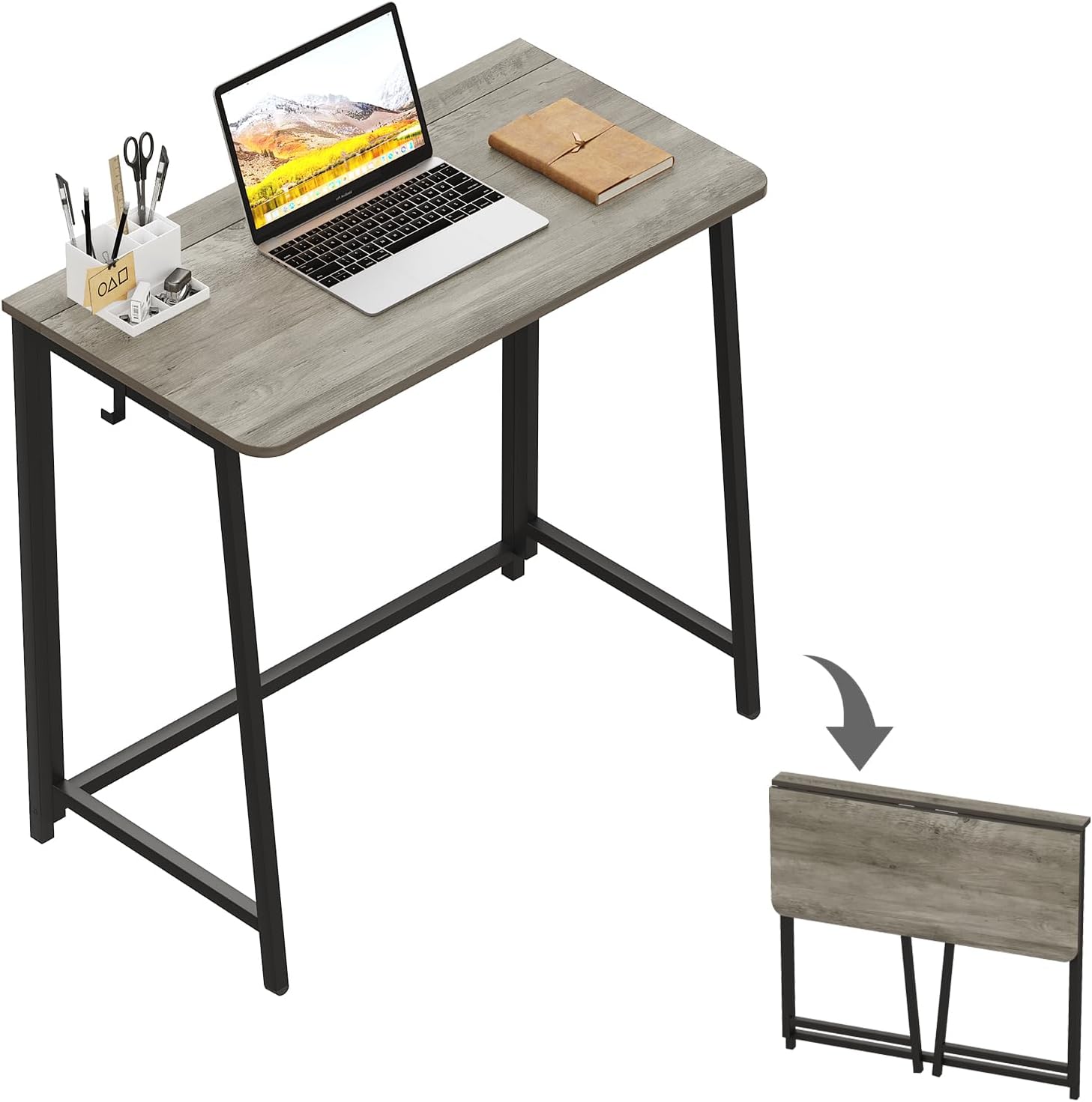 WOHOMO Folding Desk, Small Foldable Desk 31.5" for Small Spaces, Space Saving Computer Table Writing Workstation for Home Office, Easy Assembly, Gray-Wash Small Size:31.5 x 15.7 Graywash