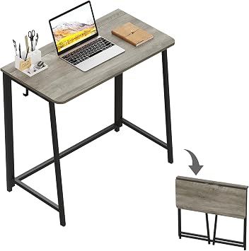 WOHOMO Folding Desk Small Folding Desk 31.5 Inch for Small Spaces Space Saving Computer Table Writing Workstation for Home Office Easy Assembly Gray Wash