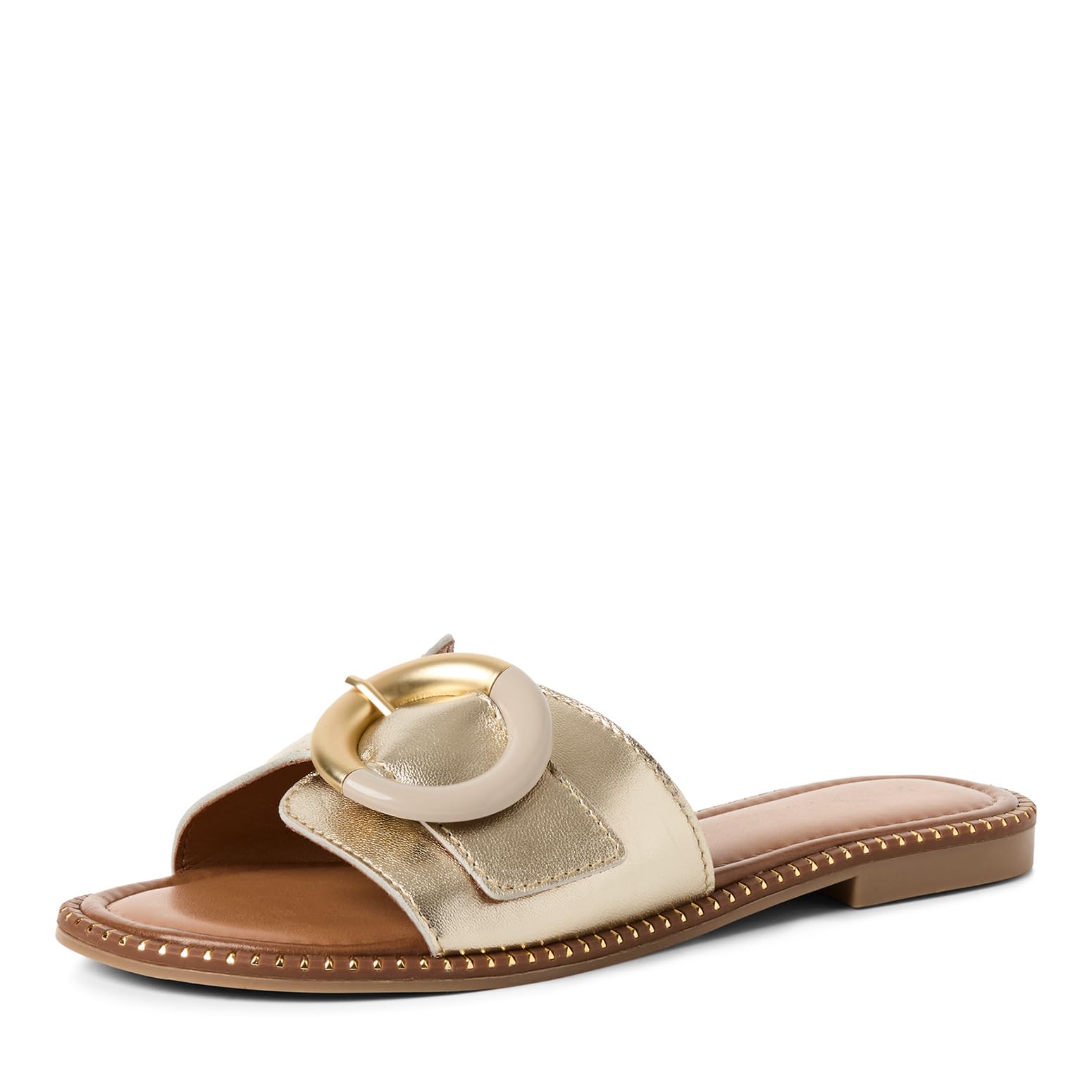Marco Tozzi Women Sandal Soft Feel Me Footbed Leather Modern, Metallic (Platinum), 4.5 UK
