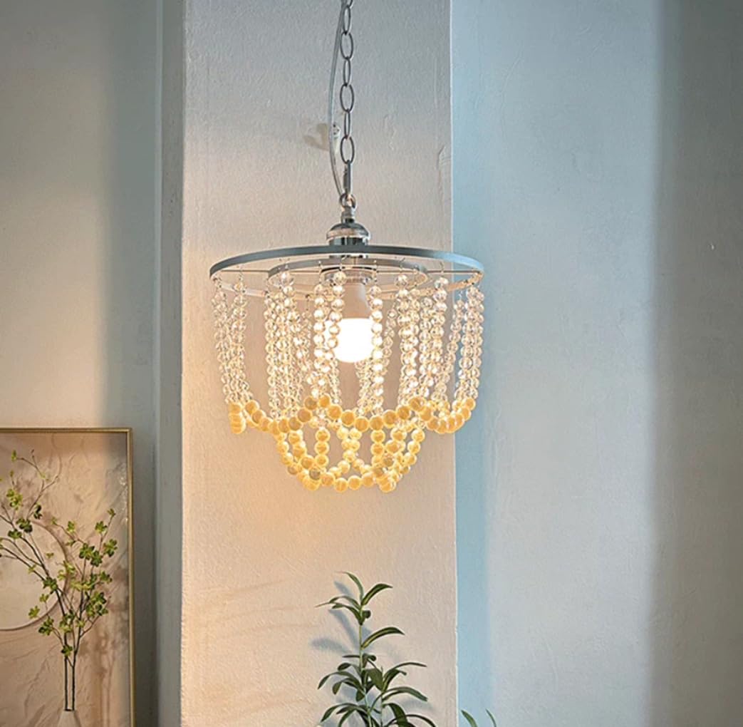Suspension rétro française style américain rideau cristal perles anneau fer doré douille E27 lampe suspendue entrée couloir chambre boutique 28 * 25cm