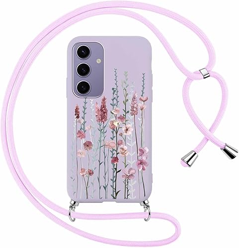 Foonary Coque pour Samsung Galaxy S24+ 5G avec Cordon de Collier, Aesthetic Fleu