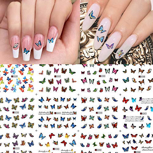 12 Sheets Butterfly Nail Art Stickers Colorful Butterflies for Nails Art Design Water Transfer Decals Butterfly Nail Art Foil Sticker Nail Decorations Kit Manicure Butterfly Nail Tips Decor