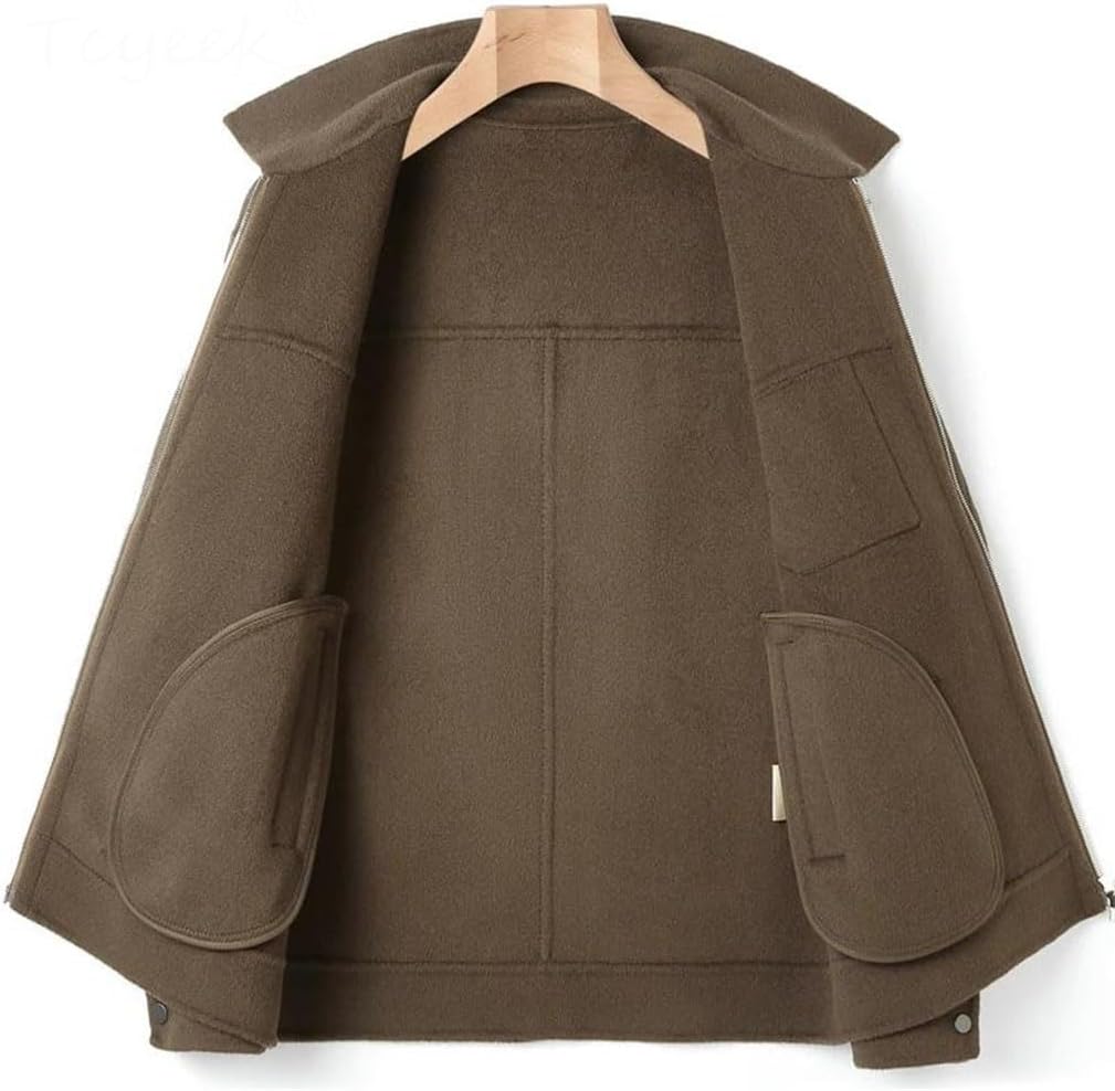 Men's Solid Simple Wool Jacket Coat Lapel Double Sided Wool Business