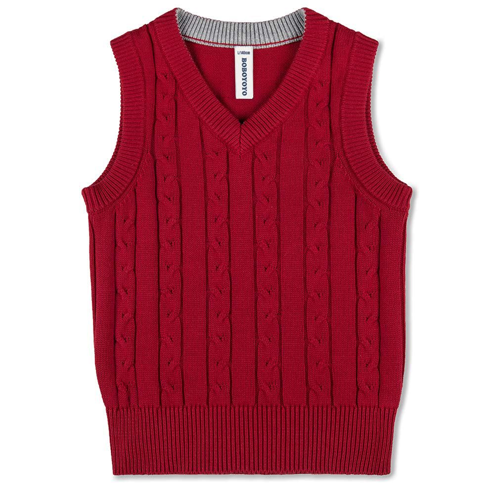 BOBOYOYO Boys Sweater Vest Unisex Cable Knit 100% Cotton Toddler Uniform Vest for Little Big Childrens Kids Teenage Girls
