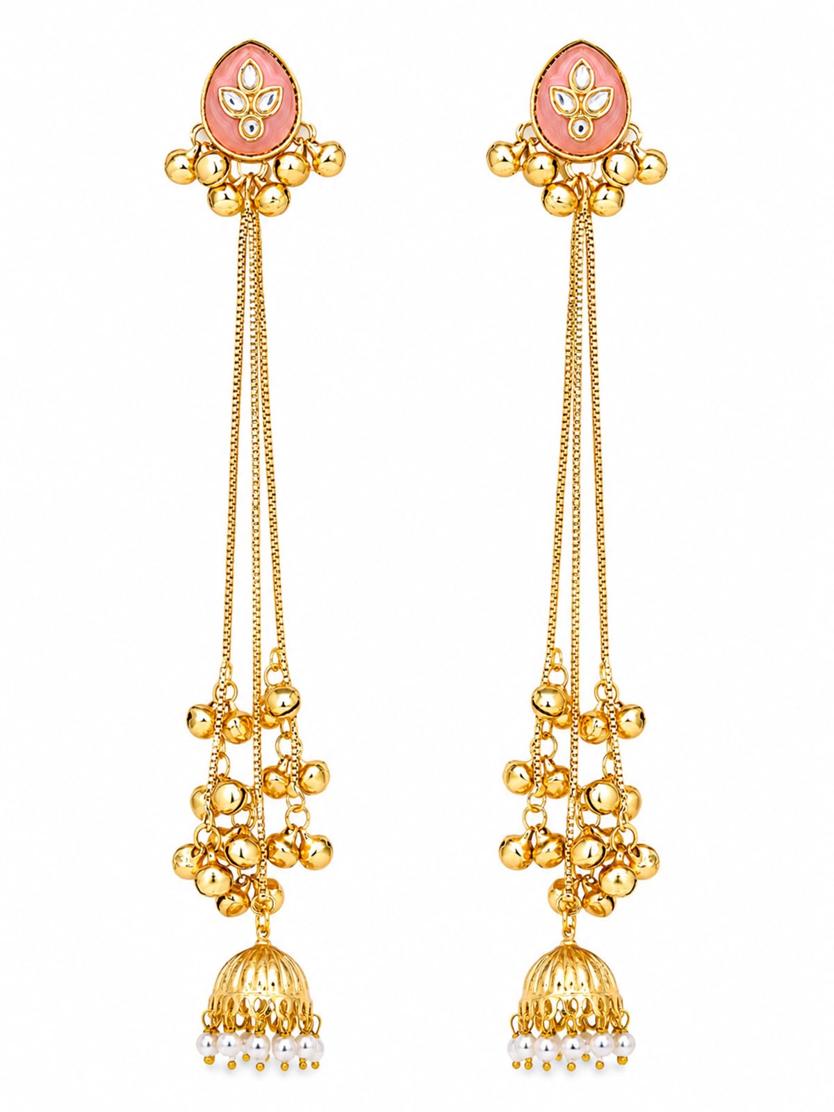 Classic Traditional Gold Plated Pink Meenakari Work Long Jhumka/Jhumki Dangler Earring for Women & Girls|Latest Stylish Jewellery|E128919-image-45