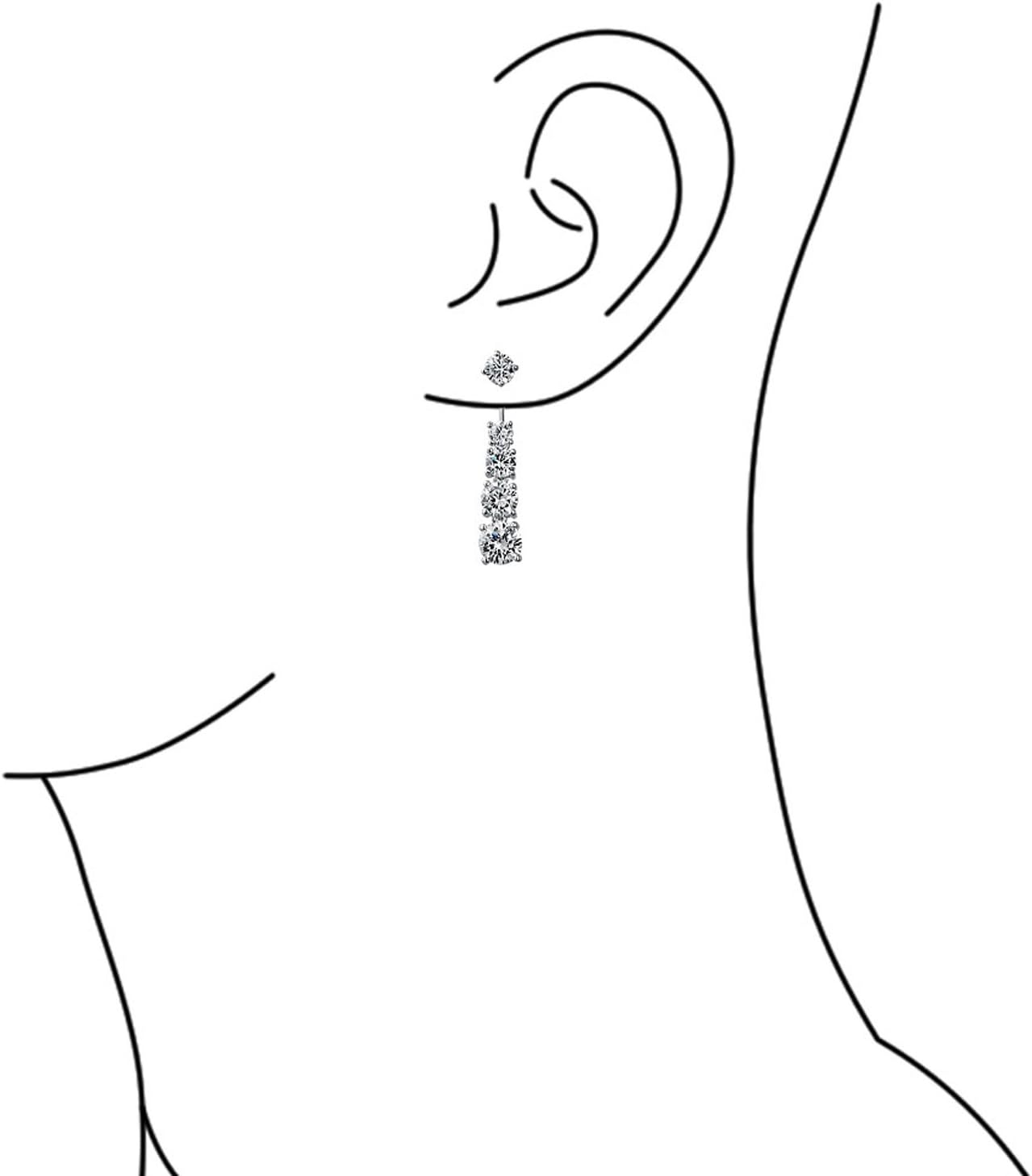 Bridal Prom Round Bubble Bezel Set AAA CZ Cubic Zirconia Linear Drop Love Is A Journey Wedding Pearl Earrings Jacket For Women .925 Sterling Silver - Image 4