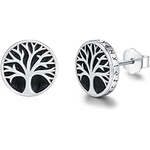 Black Stud Earrings for Men,925 Sterling Silver Myths Legends Studs Roud Black Earrings Mens Jewelry Celtic Studs Viking Runes Earrings Gift for Men Women 10mm