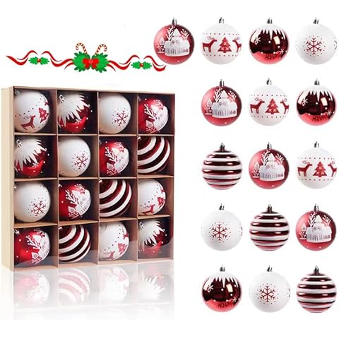 MOMOSHERO Christmas Ornaments Set, 3.15inch Red and White Shatterproof Christmas Tree Decorations Ball Ornaments Bulk, Glittering Decorative Hanging Ornaments for Xmas Trees Holiday Party Decor Cover