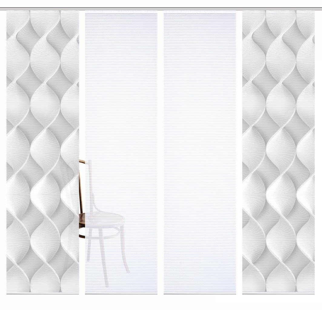 84113 LAMIRA Schiebegardine, recyceltem Polyester, 245x60 cm, Farbe:grau, Größe:245 x 60 cm, Anzahl:4er-Set (2X Motiv. 2X Uni)