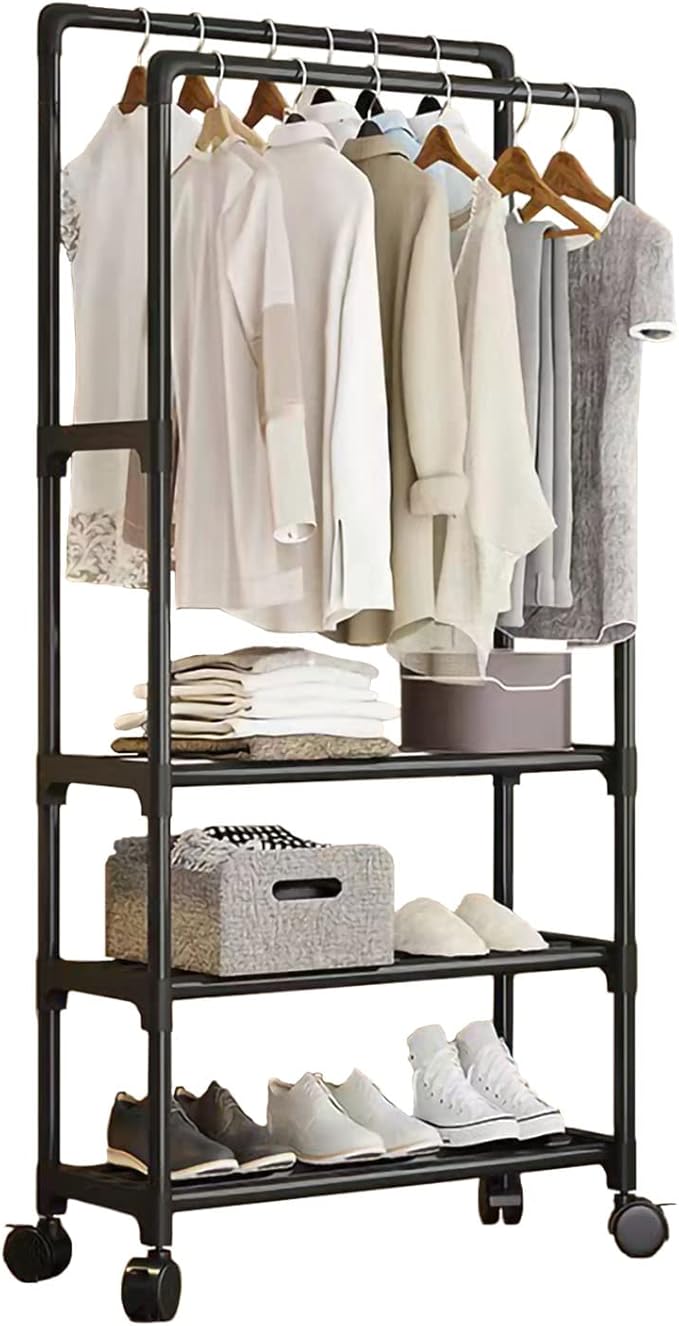 NIAWECAN Clothes Rack, Small Clothes Rail, Clothes Rail on Wheels, Shoe
