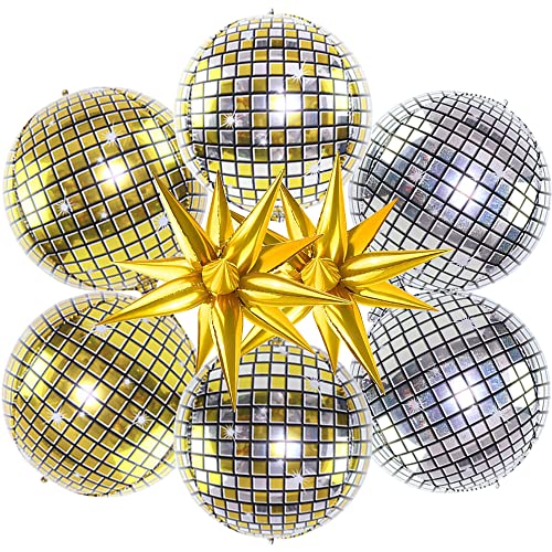 YGCHEN Ballons Disco Ballon Aluminium Anniversaire Décoration Explosion Étoile Ballons pour Disco Ball Années 80 90 Balloons Helium Disco Fête Décoration (8 Pièces) Cover