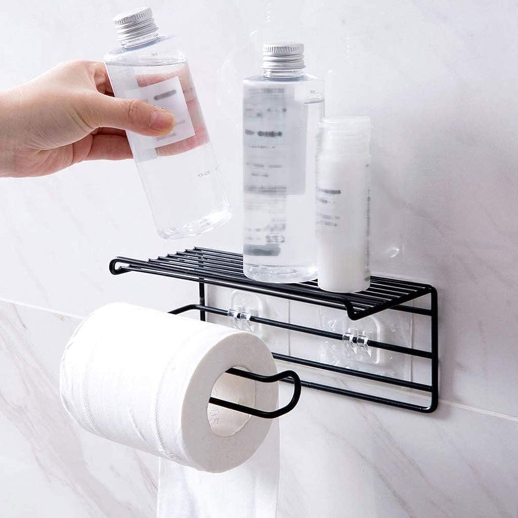 Creative Punch Free Tissue Holder Wrought Iron Wall Mounted Toilet Multi Function Rack (Color : White) (White)