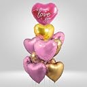 Party Propz Pink and Golden Heart Balloons - 11Pcs Happy Anniversary Decoration Items, 18" Heart Balloon Bouquet, Anniversary Balloons For Decoration, Proposal Decor, Romantic Room, Date Night Decor gallery image