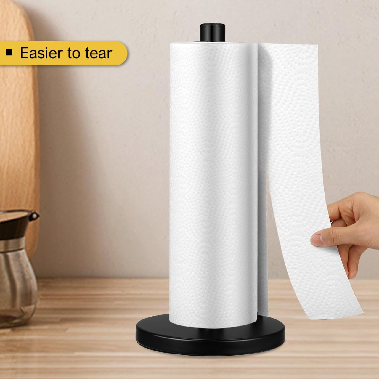 PRETYZOOM Matte Black Stainless Steel Vertical Paper Towel Holder Stand with Stable Base for Kitchen and Bathroom Countertop Freestanding Space-Saving Towel Dispenser