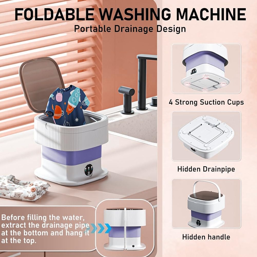 Mini Machine à Laver 10l, Machine A Laver Pliable avec Essorage 3 Modes écran Tactile pour sous-vêtements Et Chaussettes pour Appartements Camping Et Voyages Khaki 40W