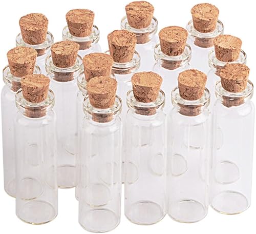 100 mini botellas de vidrio colgantes de 0.08 onzas líquidas con corcho para decoración de botellas pequeñas, frascos de manualidades, frascos de