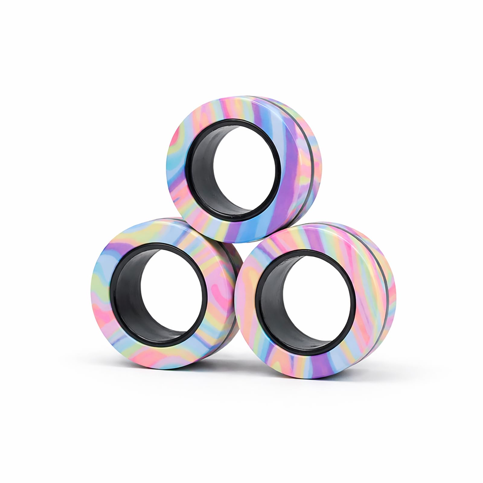 Magnetic Fidget Rings 3 Pack Rainbow Spinner Rings Snap Together Sensory Hand Toys Smooth Spinning ABS Plastic Pocket Fidget Toy for Boys Girls Ages 4 to 10 Stripes