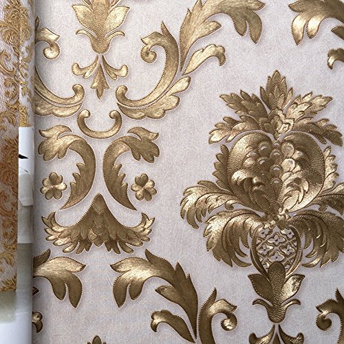 Kalri 32.8Ft X1.738Ft Luxury Metallic Gold And Cream Textured Damask Wallpaper Home Room Wall Paper Rolls For Living Room, Bedroom, Bars (Wp40936A) #TOP2