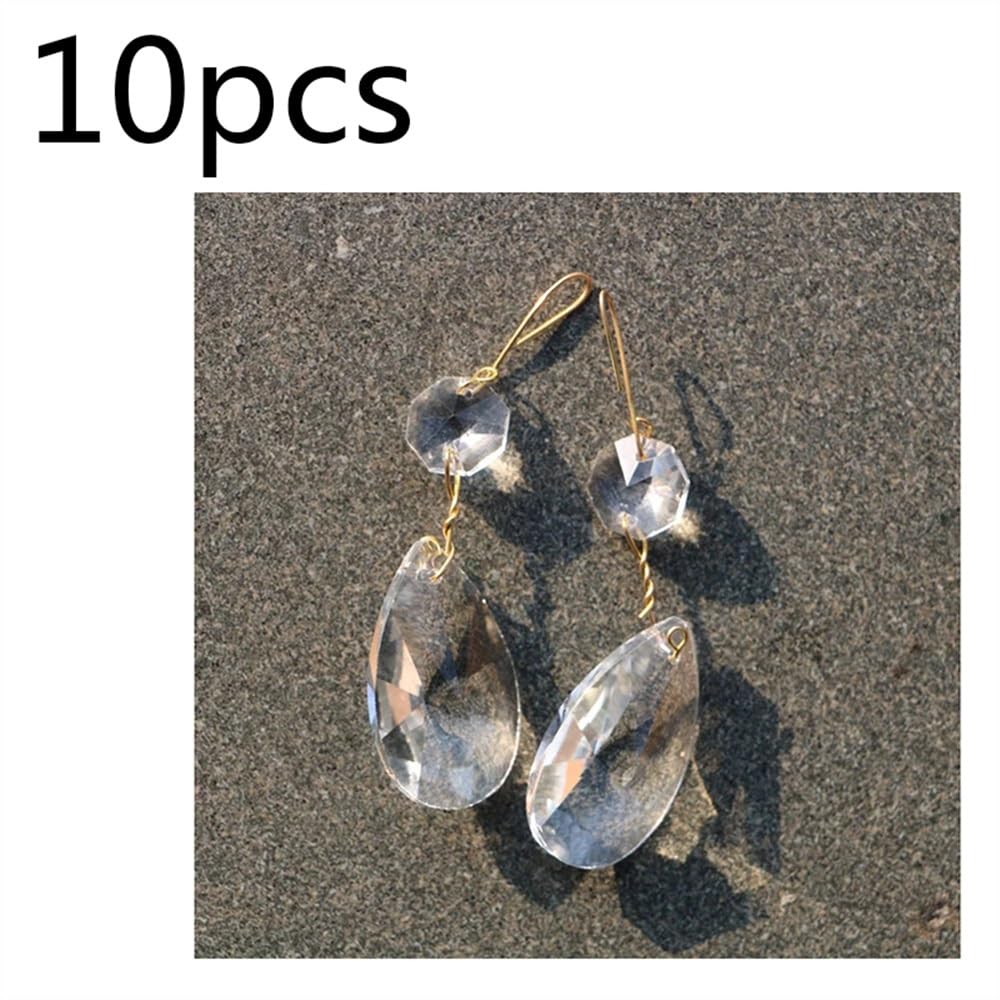 Sonnenfänger für den Garten 10 Stück Klare Kronleuchter Kristallprismen Lampenteile Hängende Heimdekoration Handgefertigte Anhängerketten(Gold,76mm)