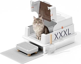 Stainless Steel Litter Box with Lid, 28" Extra Large Cat Litter Pan, Enclosed Metal Litter Box with Litter Scoop &amp; Filter ...