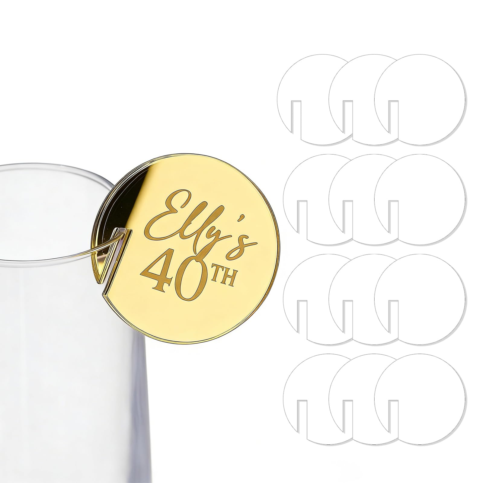 Colgantes redondos personalizados para bebidas acrílicas, marcadores personalizados de copas de vino, etiquetas de bebidas grabadas para bodas, catas de vino, baby showers y decoraciones de fiesta de
