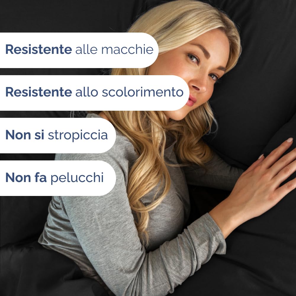 Set lenzuola una piazza e mezza 4 pezzi 135x190 cm - morbida microfibra spazzolata, traspirante e certificata OEKO-TEX - lenzuolo con angoli, lenzuolo piatto 225x255 e 2 federe 50x80 - Nero