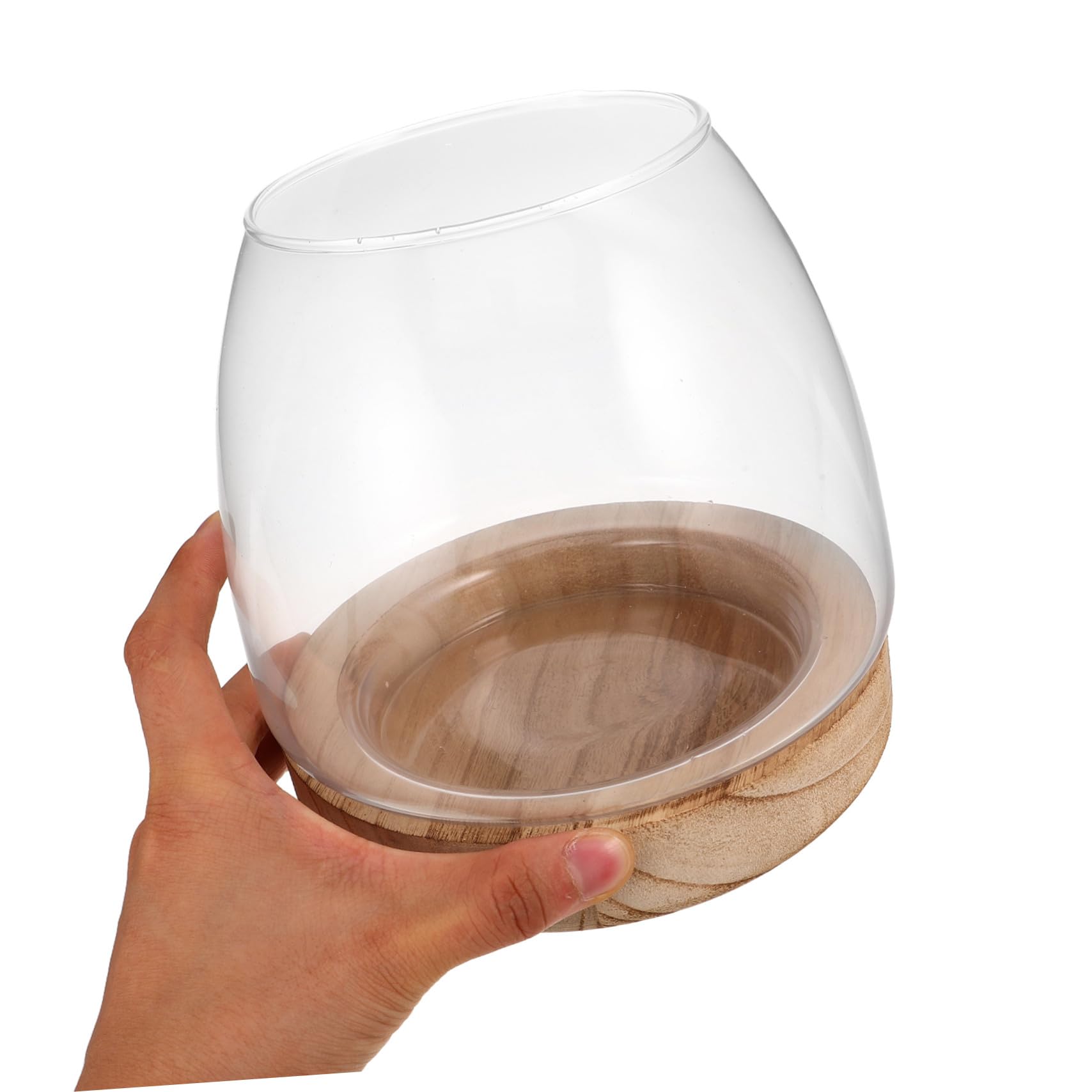 Vase en Verre Hydroponique avec Base en Bois, Terrarium pour Plantes
