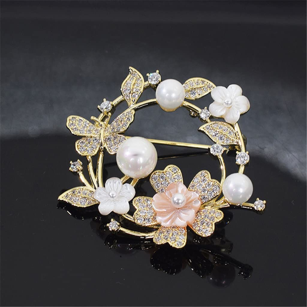 Broche de Perlas y Flores de Concha de mar Profundo Natural Rosa, Chaqueta para Mujer, cárdigan, Pin, Accesorios de Temperamento versátiles, Ramillete