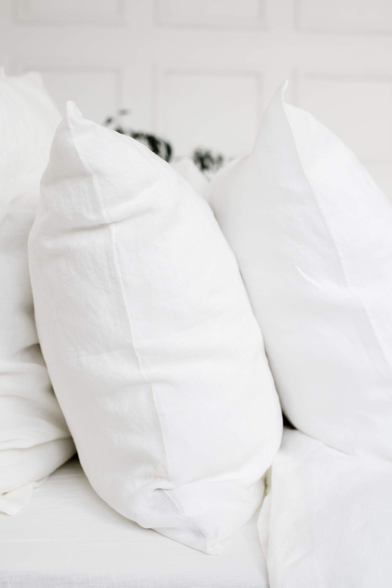 My Linen Home - Set di 2 Federe in Lino & Cotone, Federe Cuscini 65x65 cm, Federe Cuscino Letto Colore Bianco Latte, Copricuscino Letto Prelavate non si Restringono, Copri Cuscino Letto 150 g/m²