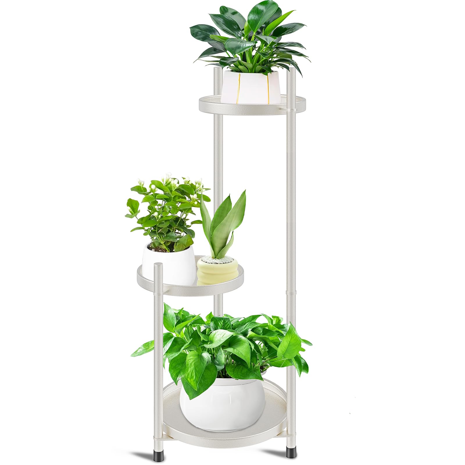 KHayRovies Soporte para plantas de 3 niveles de color blanco alto, soporte redondo de esquina para plantas múltiples de interior, soportes de metal para macetas al aire libre, estante de exhibición