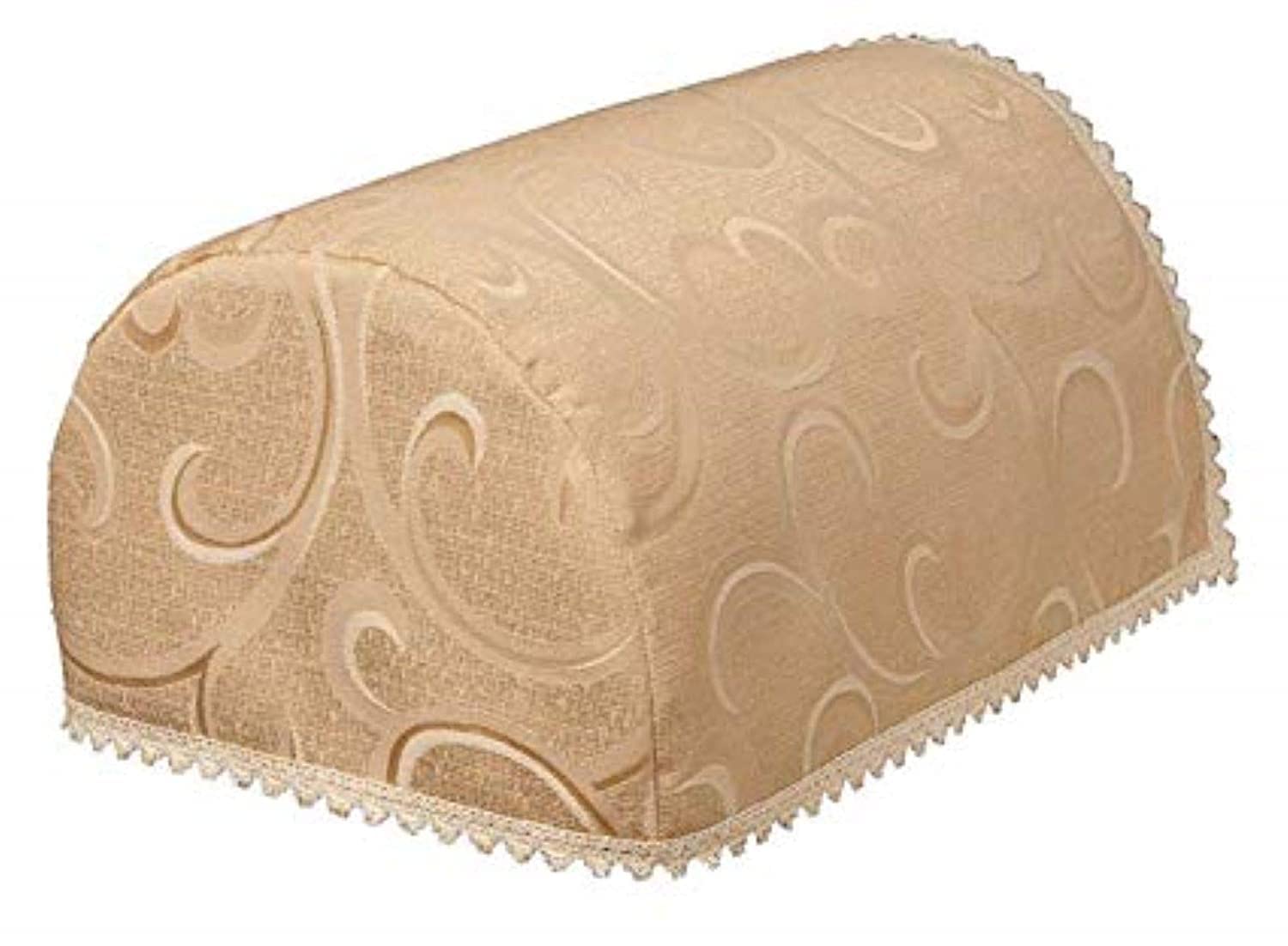 Seaquin Jacquard Scroll Design Pair Arm Chair Caps with Lace Trim in Beige