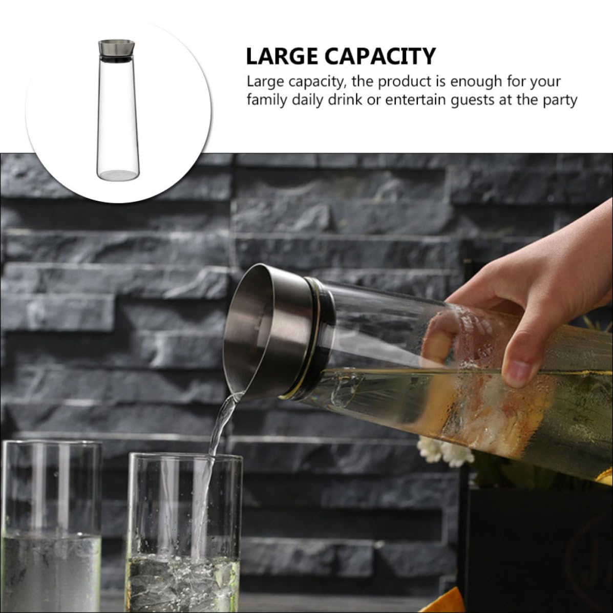 Jarra de Vidrio de Borosilicato Tapa de Acero Inoxidable 1l para Agua Fría Capacidad Grande y Diseño Elegante para Uso en Reuniones y Sala