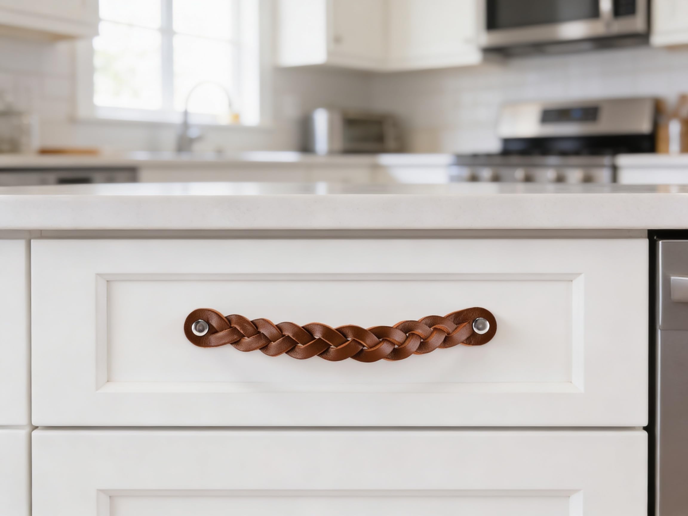 leather pulls for dresser Brute Strength Drawer - Braided Cognac - 2 pcs - 6-1/2 x 1 '' - Leather Handle Pulls leather drawer handles