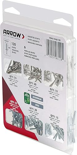 Miniatura 5 de Arrow RK6120 - Kit surtido de remaches para metal, tela, cuero y reparación de automóviles, aluminio y acero, 18 pulgadas, paquete de 120 unidades