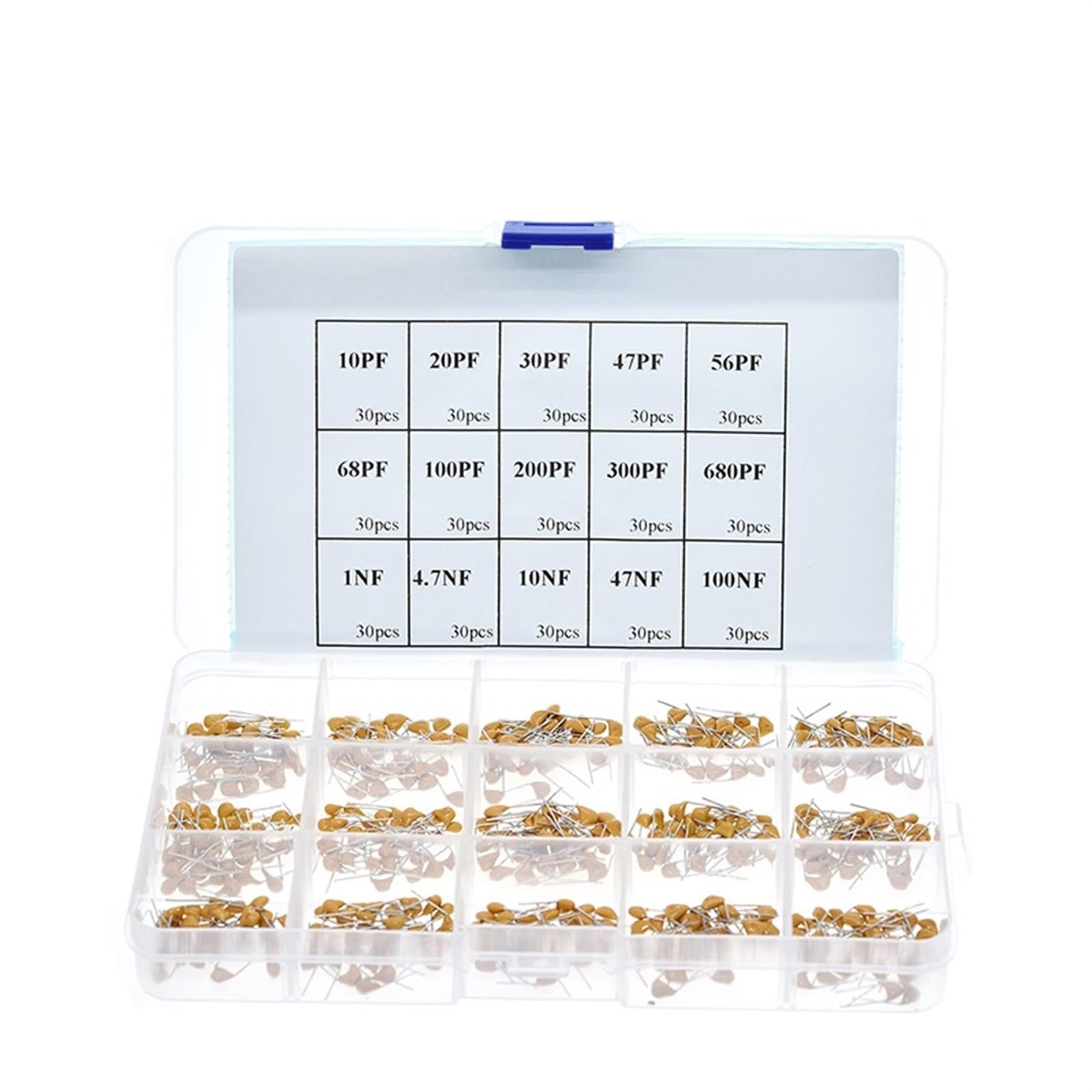 450 pezzi 15 set di condensatori ceramici di valore 50v scatola di assortimento multistrato da 10pf a 100nf kit condensatori di componenti elettronici 024
