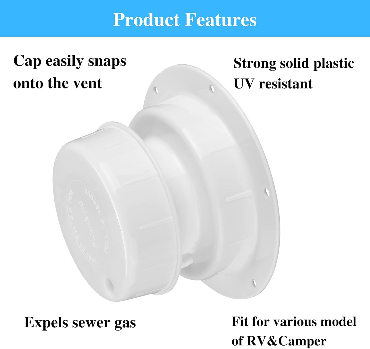 luxlead RV Plumbing Vent Caps - Camper Vent Cap Replacement for RV Trailer Camper Motorhome, RV Roof Sewer Vent Cover Caps Kit for 1 to 2 3/8 Inch Pipe - White-(2 Pack)