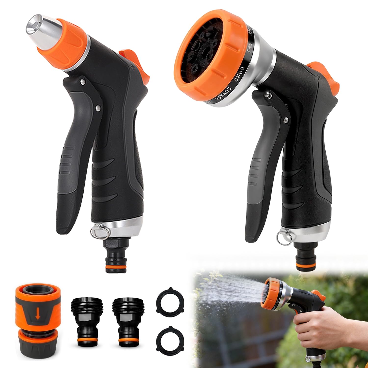 Ensemble de pistolet d'arrosage pour jardin avec débit d'eau réglable à double embout