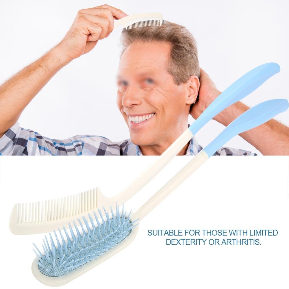 1Pcs Langer Stiel weicher Bürste, langer behandelter Bürsten Langer Griff Bürste Anti-Rutsch ergonomische lange Bürste-Reichweite(Haarbürste)
