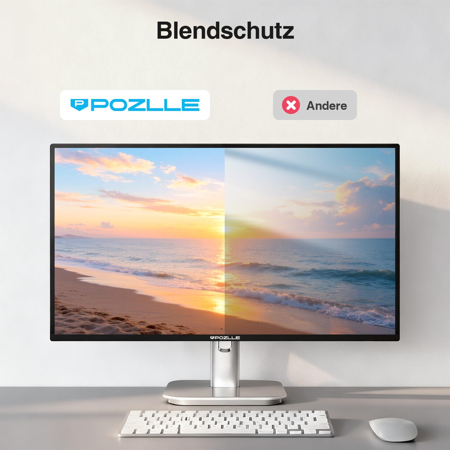 Pozlle 2er-Pack Blickschutzfolie für 24 Zoll 16:9 (53.2 x 29.9 cm) Monitor, Blaulichtfilter, Blendschutz, Abnehmbar Sichtschutzfolie für Computermonitore, PC Blickschutzfilter für Büro