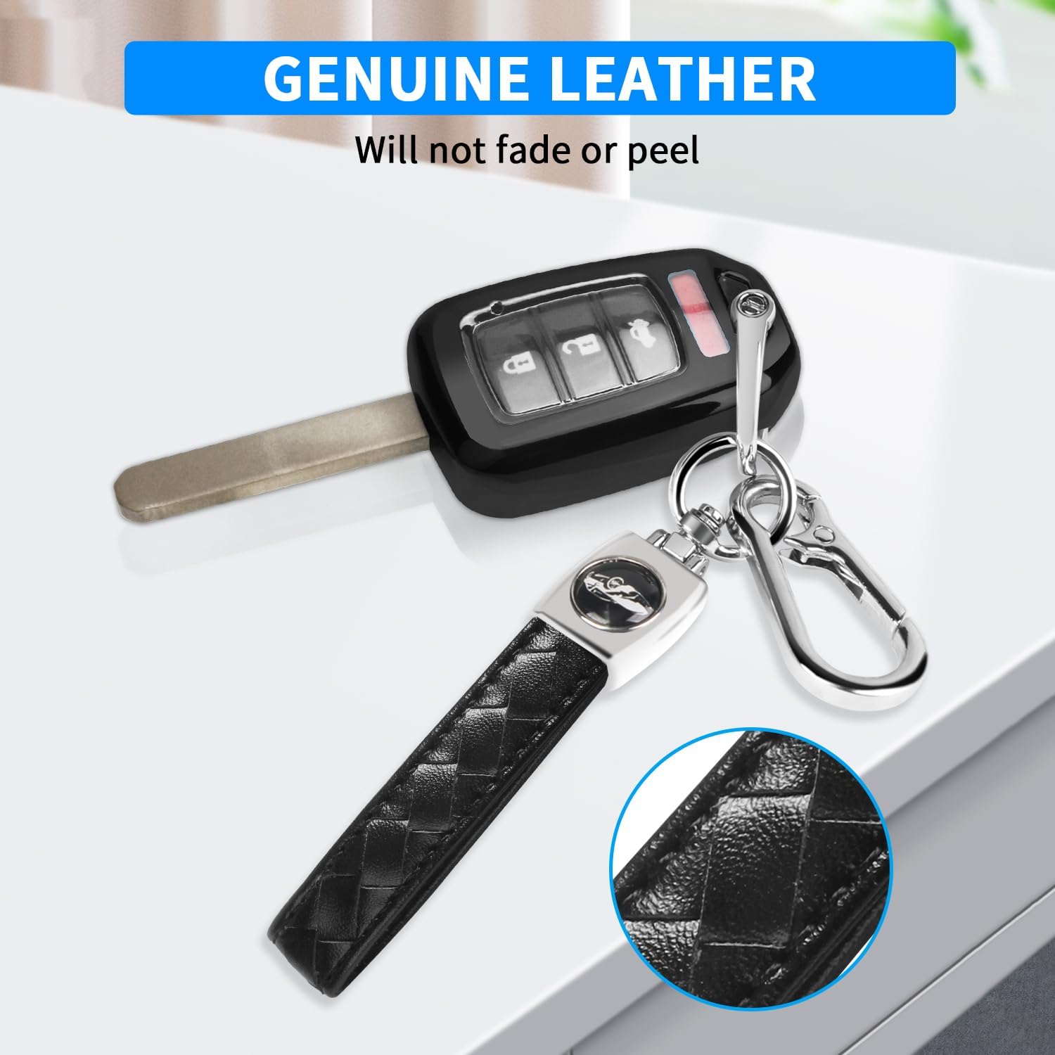 MILD EAST for Honda Key Fob Cover with Key Chain, Soft TPU Key Case Shell Full Protection for Sports Accord Civic CR-V HR-V LX, Black image 5