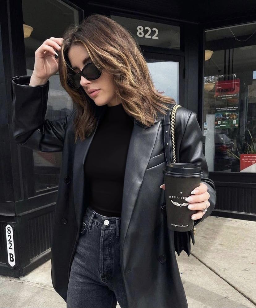 REORIA Women's Long Sleeve Mock Turtle Neck Tops Fall Winter Basic Double Lined Layering Lightweight Slim Fitted Shirts4