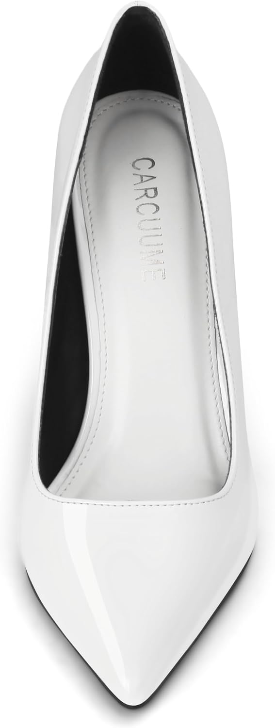 Women's Pumps Slip On High Heels with Pointed Toe 4.1 Inch Stiletto Bridal Party Dress Heels for Casual,Lucy-White Pu-7-O1 - Image 4