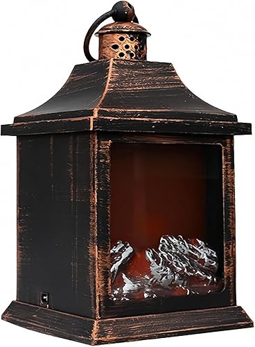 Miniatura 34 de Farol de chimenea pequeño y acogedor tradicional realista con efecto de llama de leña, luz LED, estilo carbón, lámpara de mesa para uso en Cuadrado