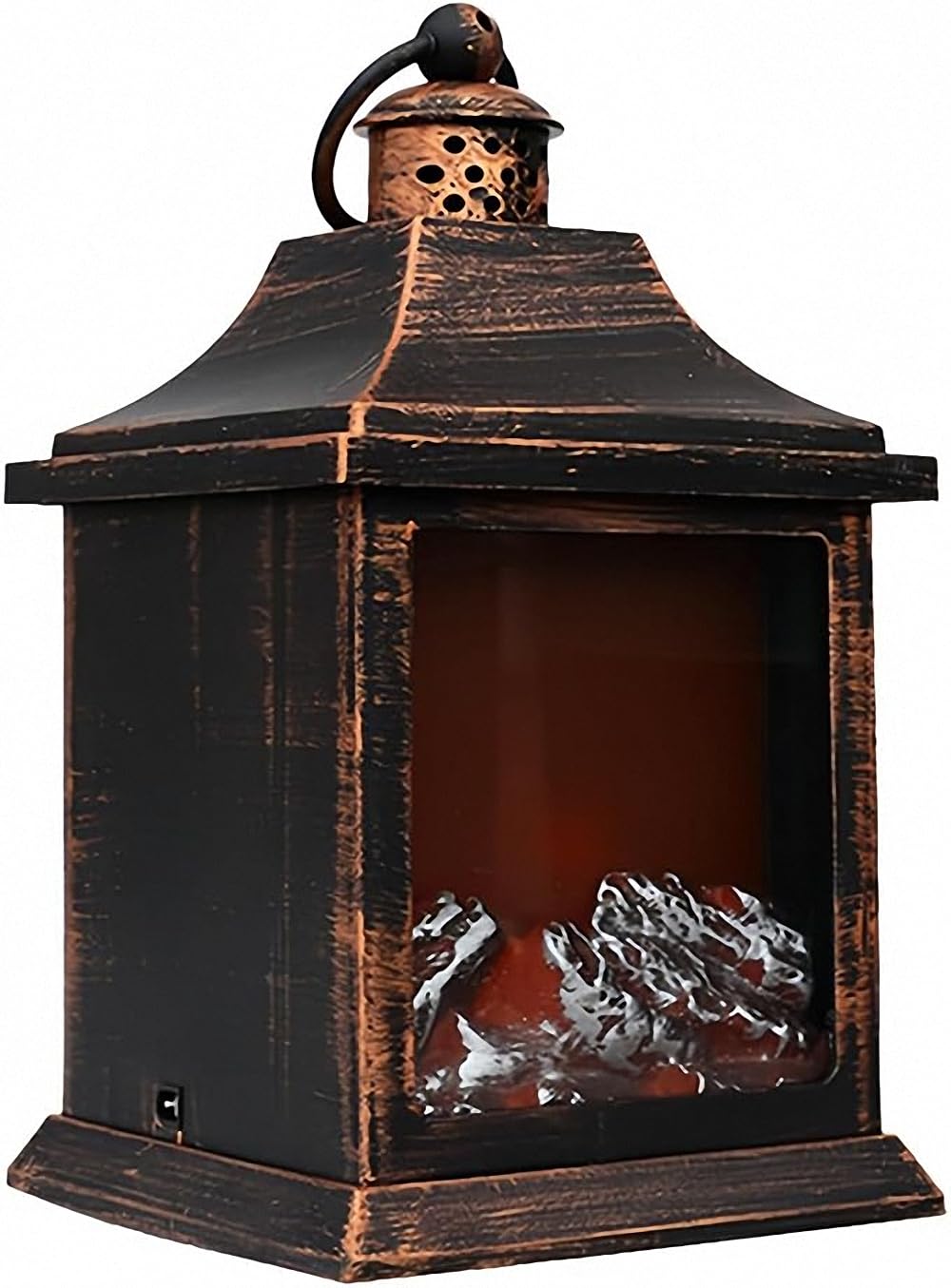 Small Cozy Fireplace Lantern Traditional Realistic Log Wood Burning Flame Effect Ligh LED Charcoal Style Table LampFor Indoor & Outdoor Use — image 1